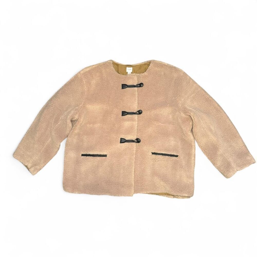 J.Crew Women’s 2X Sherpa Toggle Coat Jacket Beige Tan NWT $268